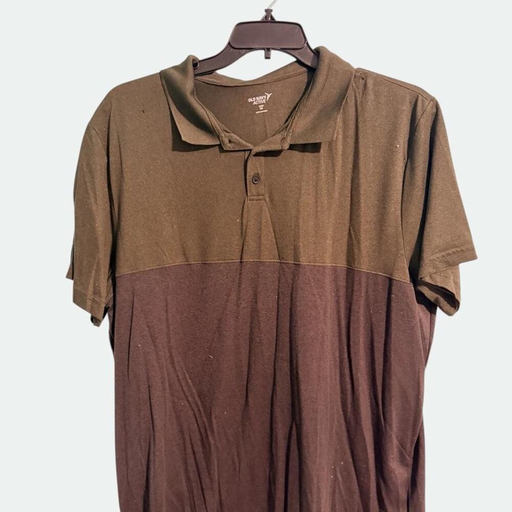 Old Navy Active Core Polo Mens XXL Brown Khaki Colorblock
